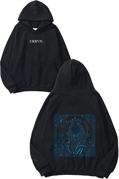 urbvn Quenn Girl Design Printed Oversized Black Hooded Sweatshirt