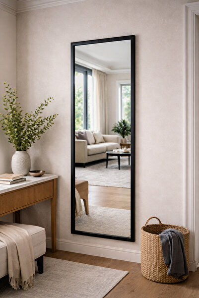 Narkissos Dizayn Siyah Çerçeveli Duvar Aynası & Boy Aynası-Özel Ölçü Seçenekl...