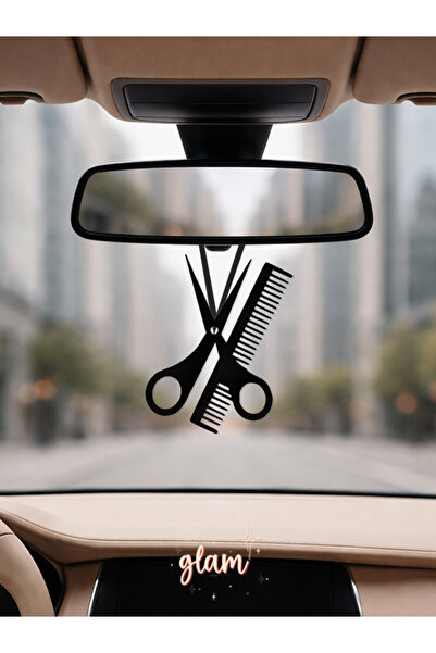GLAM DEKORASYON Berber Kuaför Tarak Makas Temalı Araba Dikiz Aynası Süsü, Hed...