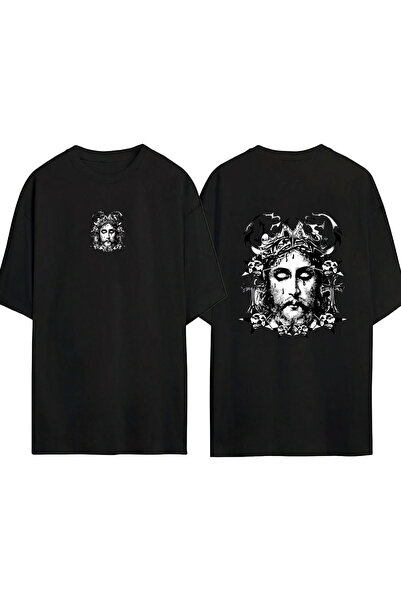 urbvn Μπλουζάκι Jesus 1 με στάμπα σε μαύρο χρώμα και oversized γραμμή