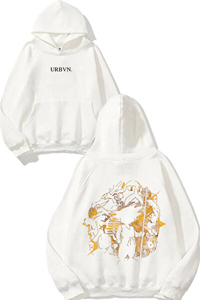 urbvn تصميم فريق المحارب مطبوع قصة فضفاضة سويت شيرت أبيض بغطاء رأس