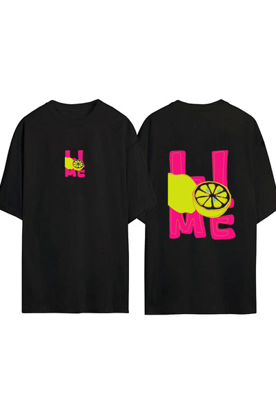 urbvn Lime 1 Design Printed Black Oversized t Shirt