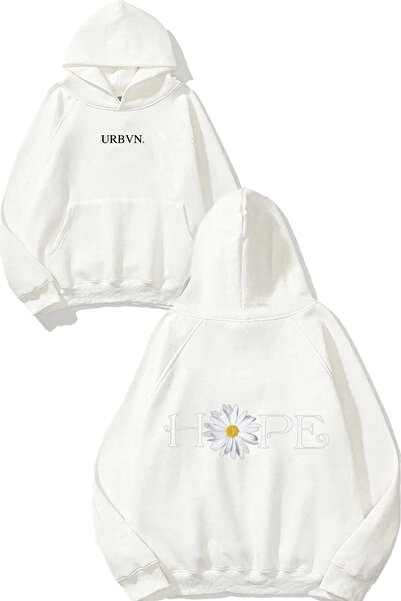 urbvn هوب ديزي ديزاين مطبوع قصة فضفاضة سويت شيرت أبيض بغطاء رأس