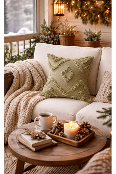 Halımax Cloud Plush Embossed Decorative Green Throw Pillow Cover Washable Des...