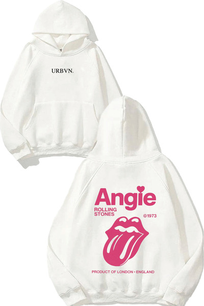urbvn أنجي ديزاين مطبوع قصة فضفاضة سويت شيرت أبيض بغطاء رأس
