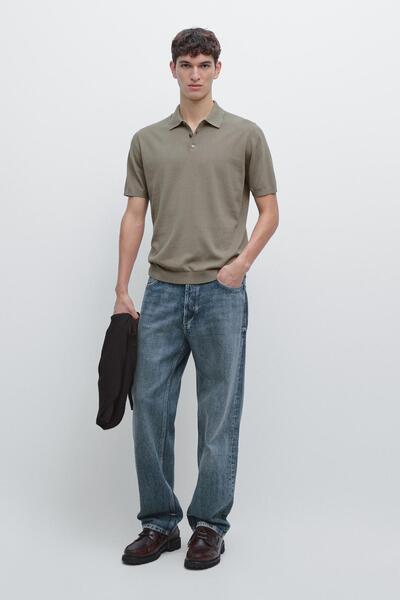 Massimo Dutti Kısa kollu %100 pamuklu triko polo yaka t-shirt