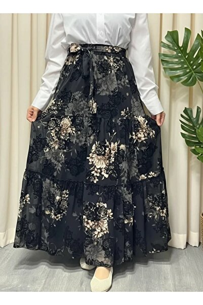 Elikra FLOK BASKI ASTARLI ŞİFON ETEK