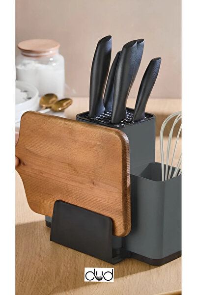 Genel Markalar 4Ü1 Bıçaklık Kaşıklık Kesme Tahta Standlı Mutfak Tezgah Üstü D...