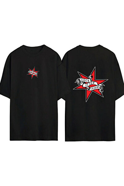 urbvn Luck Is for Losers 1 Design Printed Black Oversized t Shirt