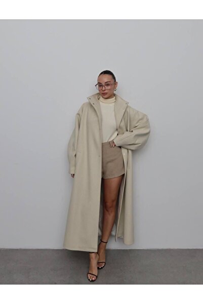 SHUR BOUTİQUE Oversize Dik Yaka Tam Boy Kaşe Kaban
