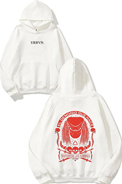 urbvn El Demonio Que Hace Tasarım Printed Oversized White Hooded Sweatshirt