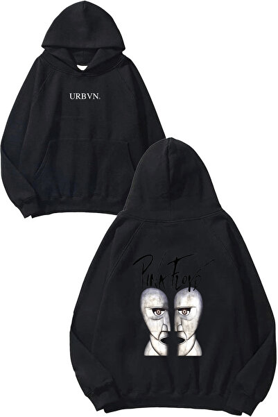 urbvn سويت شيرت بينك فلويد فيسز ديزاين مطبوع قصة فضفاضة أسود بغطاء رأس