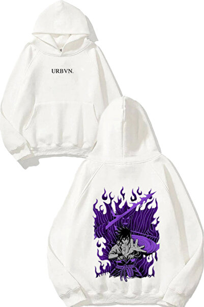 urbvn سويت شيرت أنيمي مور ديزاين مطبوع قصة فضفاضة أبيض بغطاء رأس