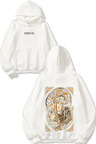 urbvn تصميم لا كاترينا مطبوع قصة فضفاضة سويت شيرت أبيض بغطاء رأس