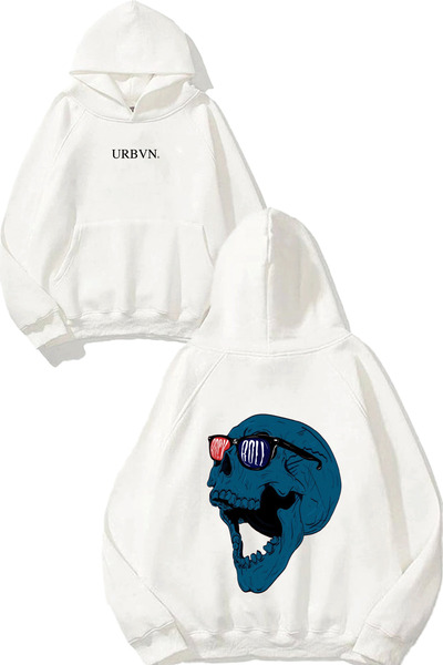 urbvn تصميم روك آند رول كوروكافا مطبوع قصة فضفاضة سويت شيرت أبيض بغطاء رأس