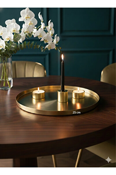Atölye Asya Som Brass Round Gold Serving Tray 25 cm