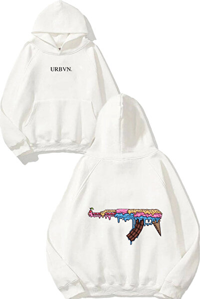 urbvn تصميم مسدس الآيس كريم مطبوع قصة فضفاضة سويت شيرت أبيض بغطاء رأس