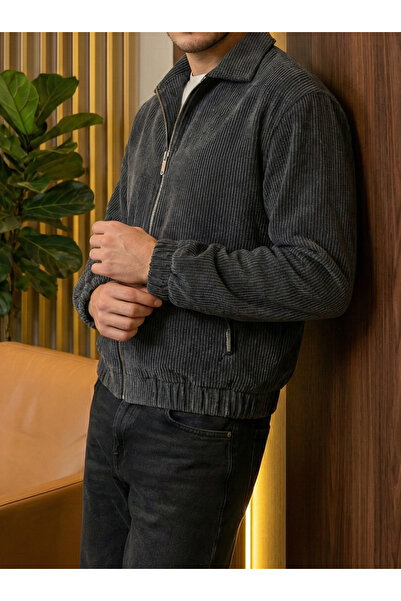 marlone Antrasit Fitilli Kadife Bomber Ceket