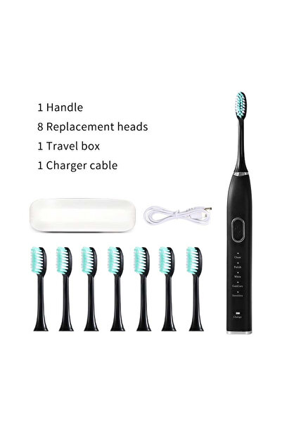 Viocom Web Design Sonic Electric Toothbrush for Adults – 10-Piece Set with Accessories (Black)