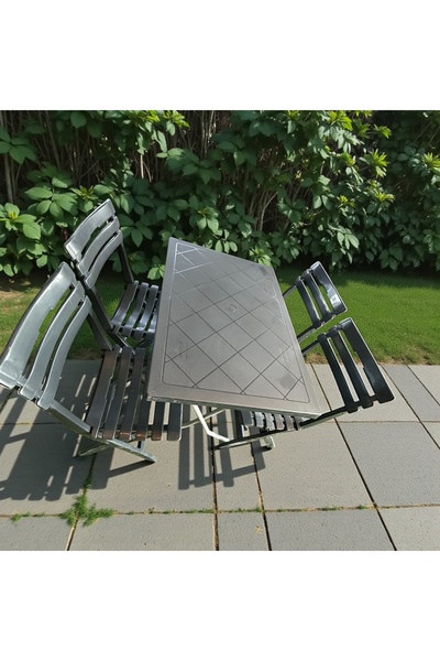SERMER PAZARLAMA 🪑 Katlanır Bahçe & Balkon Seti – 60x90 Masa + 4 Katlanır Sa...