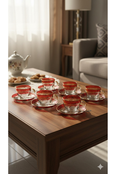 zaTen Pazar Yaldızlı Cam Çay Fincanı Seti | Lüx çay takımı