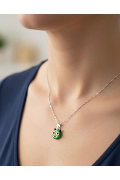 cammurano Murano Glass Cat Figure Silver Women's Necklace