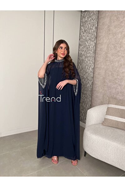 TREND Navy blue two-piece embroidered jalabiya