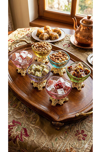 zaTen Pazar Renkli Cam Lokumluk Seti 6’lı | Ayaklı Çerezlik ve İkramlık Kase ...