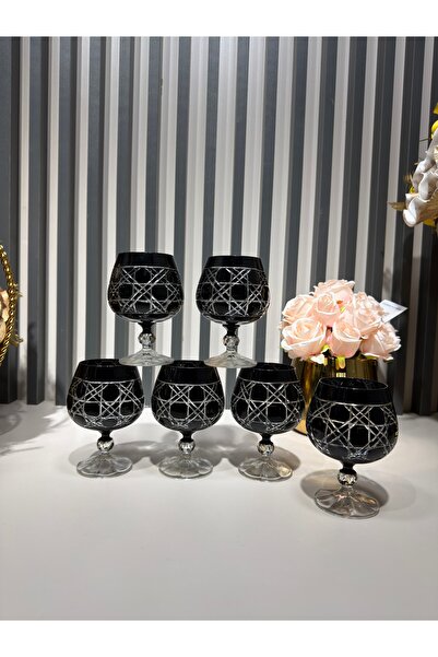 Vakıf home Bohemia Kristal Siyah Renk El İşi Kahve Yanı Su Bardağı