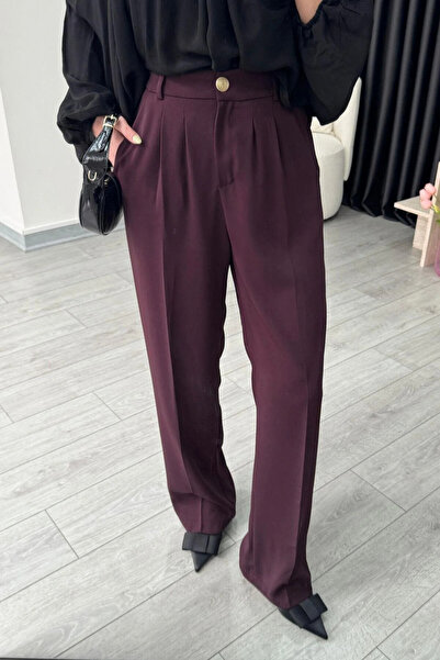 mrc Mürdüm Gold Düğmeli Beli Lastikli Premium Palazzo Pantolon