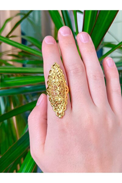 Parılda Premium Altın Kaplama Hint Model Yüzük - Mistik Yaprak