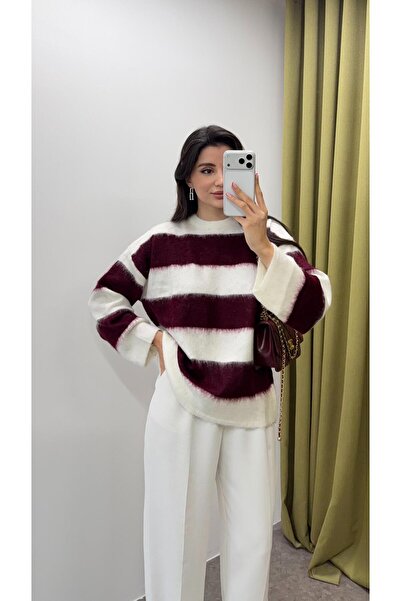 HAZELANNA Bearded Burgundy Stripe Sweater