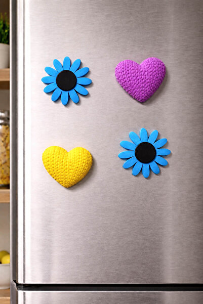 expres hediye Papatya & Kalp Buzdolabı Magnet Seti | Renkli Dekoratif Magnet ...