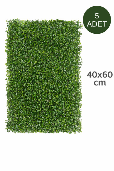 Miu 5 Adet Yapay Çiçek Duvar Kaplama Panel Şimşir 40x60 Cm Yeşil Dikey - Yatay