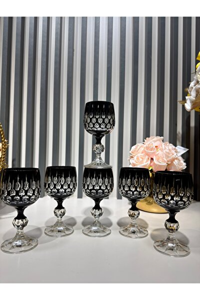 Vakıf home Bohemia Kristal Ayaklı Siyah Renk Kahve Yanı Su Bardağı 150 ml