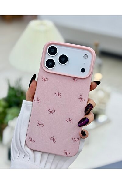 Go Aksesuar iPhone 17 Promax Compatible Printed Pink Bow Design Protective Flexible Silicone Case