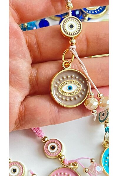 Cassime Beige Evil Eye Beaded Keychain