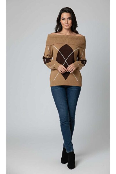 Cockatoo Pulover tricotat cu umeri deschiși, cu model argyle (ARGYLE), gri pr...