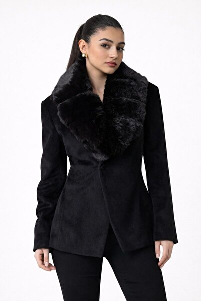 KaraAS Women's Detachable Fur Collar Detailed Cashmere Coat