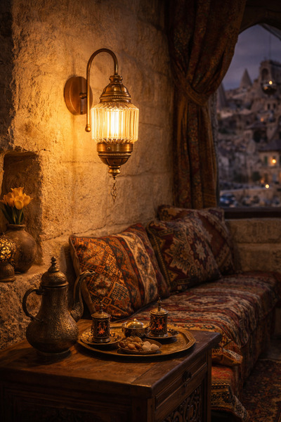 Uçar شمعدان حائط فردي بتصميم كابادوكيا الأصيل، بلون عسلي مميز، مصنوع من الزجاج الخاص، مناسب لغرفة النوم والصالة، بلون عتيق.