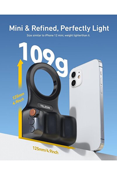GENERAL TELESIN Magnetic Camera Handle Bluetooth Phone Grip2 - MagSafe Compatible Smartphone Shutter Remote
