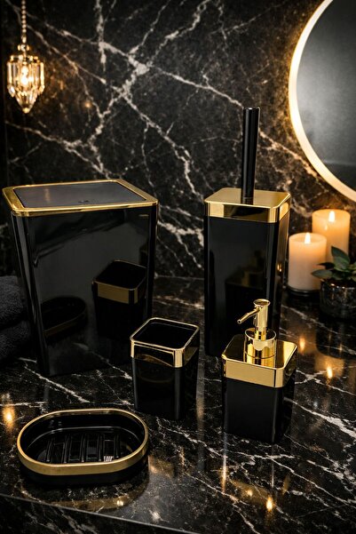 CELESTA 5 Piece Bathroom Set Black with Gold Finish