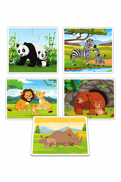 kids town 5 Adet Ahşap 4 Parça Yapboz Bebeğimin İlk Pazıl Seti