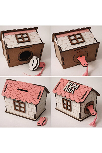 Home Ahşap Ev Şeklinde Kumbara | Lazer Kesim MDF Para Biriktirme Kutusu | Dek...