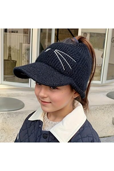 GlassySKY (5-8 Yaş) Uzun Saçlar İçin Üstü Açık Kedili Astarlı Beyzbol Tarzı Ö...