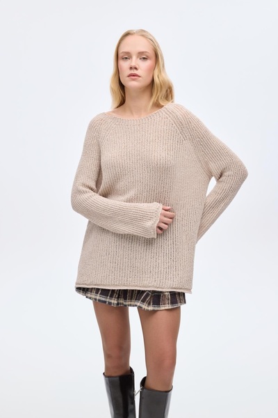 Butik Didem Sakinci Boat Neck Oversized Soft Textured Knitwear Sweater
