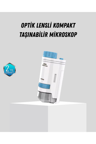 Genel Markalar Taşınabilir Mini Mikroskop LED Işıklı 80X–200X Büyütmeli ve Od...
