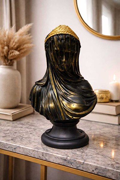 MN TİCARET Duvaklı Gelin Kaideli Tüllü Kadın Büst Heykel