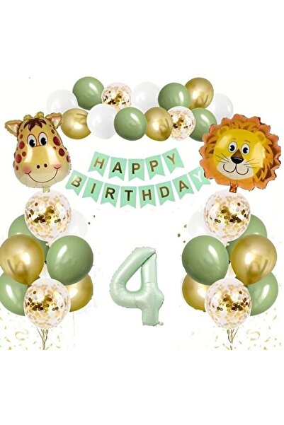 ÇITIPITISTORE SAFARİ TEMALI ADAÇAYI YEŞİLİ RAKAM BALON SET ASLAN KAPLAN KAFA ...