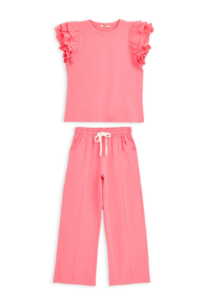 MODJEANS Set compleu pentru fete, tricou cu maneci cu volane, pantaloni largi...